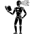 Robot reading a book, symbolizing AI learning and knowledge acquisition Royalty Free Stock Photo