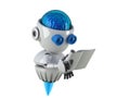 Robot reading book with white background. Royalty Free Stock Photo