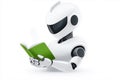 Robot reading book on white background. Day of Education Royalty Free Stock Photo