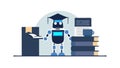 Robot Reading Books Artificial Intelligence Learning, vector design Generative AI Royalty Free Stock Photo