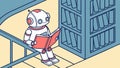 Robot reading in library, AI learning and technological knowledge vector design Generative AI Royalty Free Stock Photo