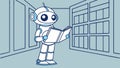 Robot Reading in Library Vector: AI Exploring Bookshelves and Knowledge, vector design Generative AI Royalty Free Stock Photo