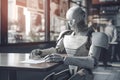 A robot reads a newspaper in a cafe, Generative AI 1