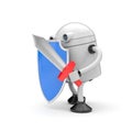 Robot ready to fight. Robot with shiled and sword Royalty Free Stock Photo