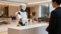 Robot Receptionist Greeting Visitor Modern Office Lobby Royalty Free Stock Photo