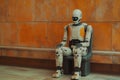 Robot recruiting for job, technology in competition with human resource, manpower against cyborg machine, replacement of worker