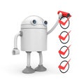 Robot and red checkmarks. Checklist metaphor