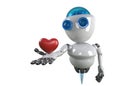 Robot and red heart in hand isolated.