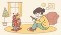 Robot remote control: Child operating a robot with remote control, tech play and fun vector design Generative AI