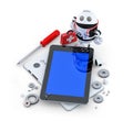 Robot repairing tablet computer. Royalty Free Stock Photo