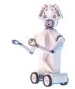 Robot retro teacher holding chalk for kid