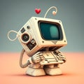 Robot, robot lover. Robot with red heart on pink background. Generative AI