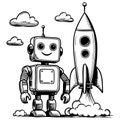 Robot Beside Rocket Launch Royalty Free Stock Photo