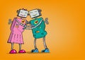 Robot Romance. Android Love Concept. Hugging Each Other. Royalty Free Stock Photo