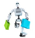 Robot running with shopping bag. . Contains clipping path Royalty Free Stock Photo