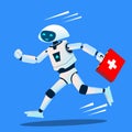 Robot Runs With A Medical Kit, Ambulance Vector. Isolated Illustration