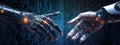 The robot\'s two hands touch each other. Technology development horizontal banner. Robotic technologies Royalty Free Stock Photo