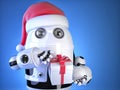 Robot Santa with christmas gift box. Christmas concept. Contains