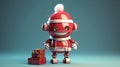 Robot Santa Claus with New Year and Christmas gifts on a plain background. AI generated