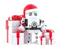 Robot Santa with gift boxes. Christmas concept. Isolated, contains clipping path