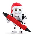 Robot Santa holding a pen. Isolated. Contains clipping path Royalty Free Stock Photo