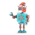 Robot Santa pointing at invisible object. Isolated. Contains clipping path Royalty Free Stock Photo