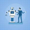 Robot Scanning Man Face Biometric Identification Access Control Technology Recognition System Concept
