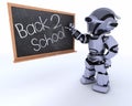 Robot with school chalk board back to school Royalty Free Stock Photo