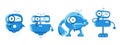 Robot search mascot and loupe. look for the information. With magnifying glass. Different types. Small blue smart