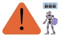 Robot with Security Shield Near Warning Sign and Locked Icons Highlighting Cybersecurity Risks Royalty Free Stock Photo