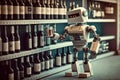 robot, selecting bottle of wine from shelf in chic wine store