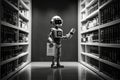 robot, selecting bottle of wine from shelf in chic wine store