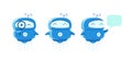 Robot service mascot. Support chatbot dialog message. Automatic search. Small blue flying smart character. Cartoon