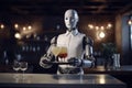 Robot serving drinks in a restaurant. Generative AI image.