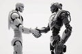A robot shaking hand together after deal and agreement together for future created with generative AI Technology Royalty Free Stock Photo