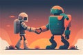 robot shaking hands with another robot, new technology