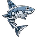 Robot Shark Cartoon Colored Clipart Illustration