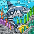 Robot Shark Colored Cartoon Illustration