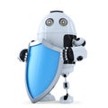 Robot with shielad. Security concept. Isolated. Contains clipping path