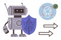 Robot with shield ensuring data security and face recognition approval for secure transactions Royalty Free Stock Photo