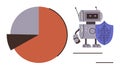 Robot with Shield Beside Pie Chart Representing Data Protection and Cybersecurity Royalty Free Stock Photo
