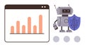 Robot with Shield Protecting Data Next to Web Analytics Chart for Cybersecurity Concept Royalty Free Stock Photo