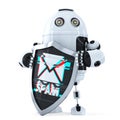 Robot with shield. Spam protection concept. Isolated. Contains clipping path