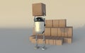 Robot with Shipping Boxes Render 3d