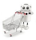 Robot with shopping cart Royalty Free Stock Photo