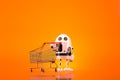 Robot with shopping cart. Contains clipping path Royalty Free Stock Photo