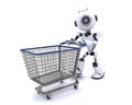 Robot with shopping cart Royalty Free Stock Photo