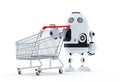 Robot with shopping cart. Royalty Free Stock Photo