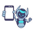 Robot shows blank phone screen for advertising vector illustration design