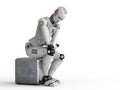 Robot sit down and thinking Royalty Free Stock Photo